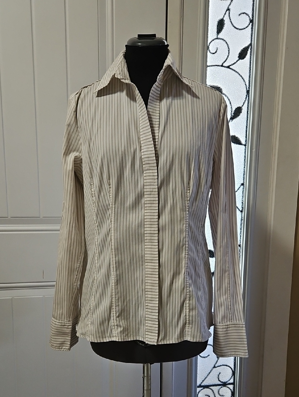 Hugo Boss Bashina Side Zip Cotton Blend Striped Blouse 10